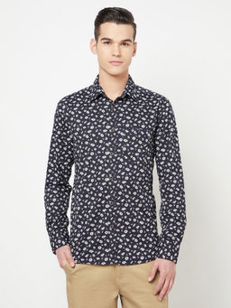 CRIMSOUNE CLUB - Men Navy Blue Floral Printed Shirt