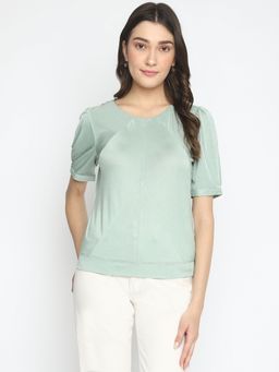 Latin Quarters - Women Green Solid Half Sleeve Regular Top