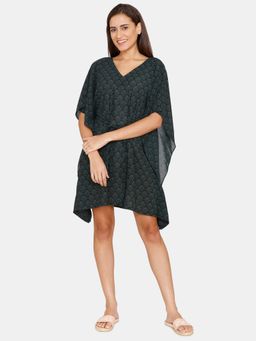 Zivame - Coucou Knee Length Slip on Printed Poncho with waist tie up - Jet Black