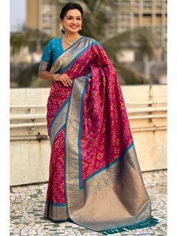 SGF11 - Pink Women Kanjivaram Patola Silk Saree with Unstitched Blouse