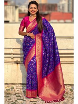 SGF11 - Purple Women Kanjivaram Patola Silk Saree with Unstitched Blouse