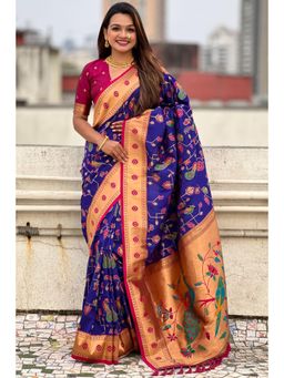 SGF11 - Lavender Women Kanjivaram Paithani Silk Saree with Unstitched Blouse