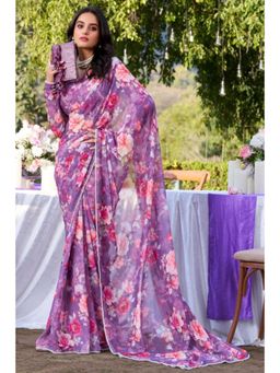 SGF11 - Lavender Women Georgette Soft Silk Saree with Unstitched Blouse