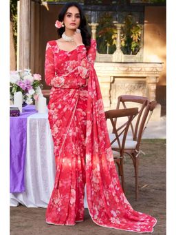 SGF11 - Pink Women Georgette Soft Silk Saree with Unstitched Blouse