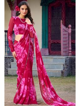 SGF11 - Pink Women Georgette Soft Silk Saree with Unstitched Blouse