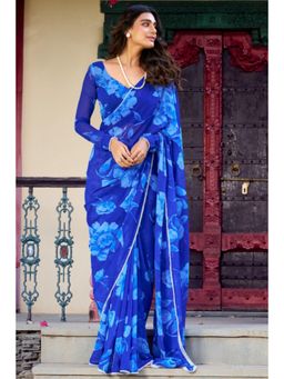 SGF11 - Royal Blue Women Georgette Soft Silk Saree with Unstitched Blouse
