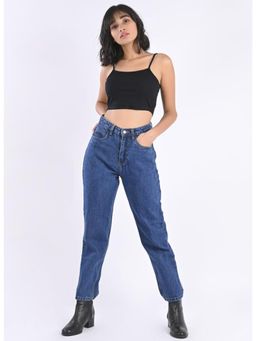 FREAKINS - Mid Blue Mom High Ankle Jeans