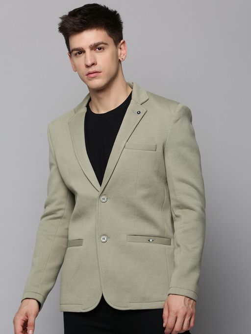 SHOWOFFFF Mens Notched Lapel Olive Solid Blazer