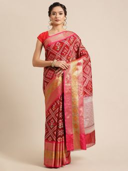Banarasi Silk Works - Maroon & Pink Kanchi Pattu Border Saree with Unstitched Blouse