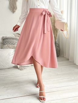 Outzidr - Pink Wrap Detail Skirt