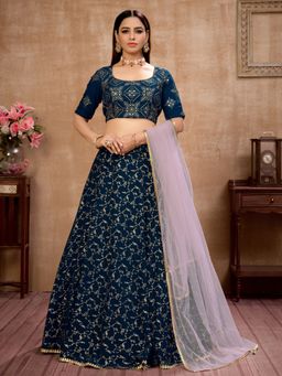 Odette - Festive Designer Blue Semi Stitched Lehenga With Unstitched Blouse (Set of 3)