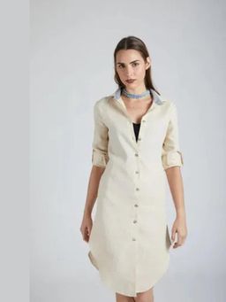 B Label - Beige Full Sleeve Fern Shirt Dress