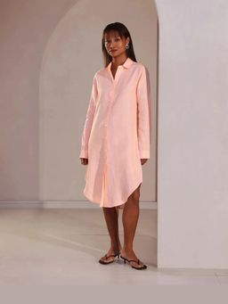 B Label - Peach Full Sleeve Fern Shirt Dress