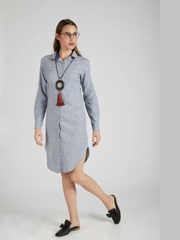 B Label - Blue Full Sleeve Fern Shirt Dress