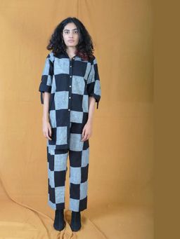 Banana Labs - Twister Checkerboard Monochrome Shirt with Pant Co-Ord Set