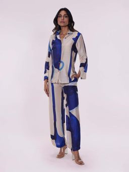 Poppi - Blue Sapphire Printed Shirt and Pant Set