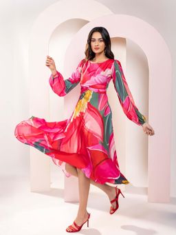Poppi - Pink Caspia Printed Midi Dress