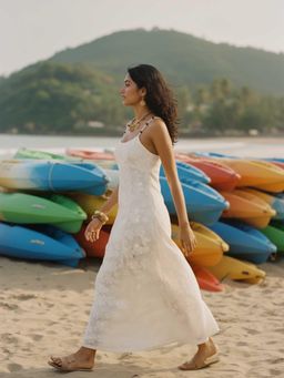 Poppi - White Floral Crochet Strappy Midi Dress