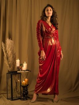 House of Fett - Marquee Red Drape Gown With Belt