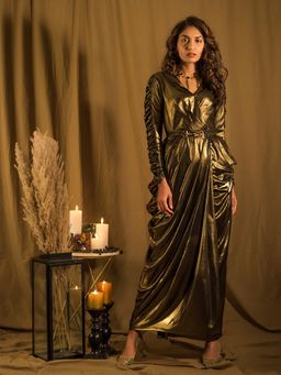 House of Fett - Marquee Gold Drape Gown With Belt