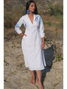 Okhai - Waterfall' Pure Cotton Hand Embroidered Mirror Work Dress