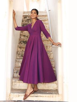 Okhai - Palatial Hand-Embroidered Beadwork Pure Cotton Flared Dress