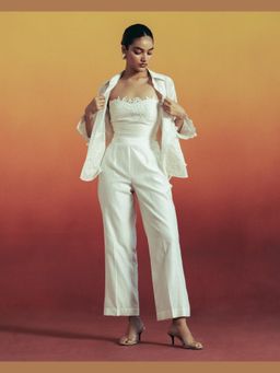 TRISARA - Ivory Bloom Trio Co-Ord Set with Trouser and Shirt