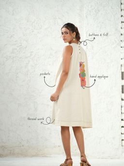 Thread Game - Women's Beige Sculpted Ease Back Abstract Handcrafted Dress