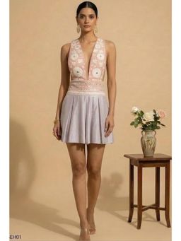 THETAA - Peach Solene Women Hand-Embroidered Chanderi Cotton Dress