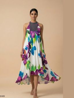 THETAA - Multi-Color Isla Women Embroidered Silk Shantoon Dress