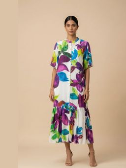 THETAA - Multi-Color Calista Women Embroidered Silk Shantoon Dress