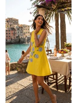 THETAA - Yellow Lumina Women Hand-Embroidered Poplin Floral Dress Set
