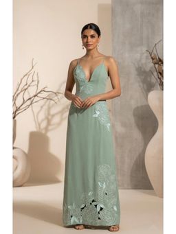 THETAA - Green Reverie Women Hand-Embroidered Imported Crepe Dress