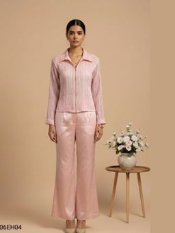 THETAA - Women'S Pink Aura Satin and Organza Shirt with Pant