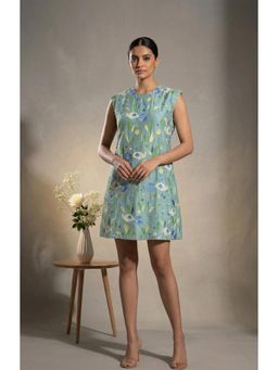 THETAA - Green Elowen Women Embroidered ChanderiCotton Dress
