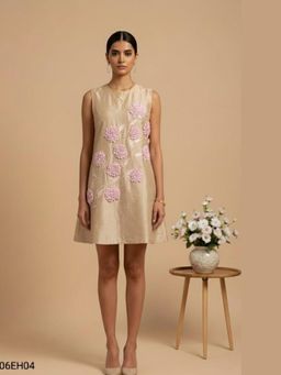 THETAA - Beige Fleur Women EmbroideredChanderi Cotton Dress