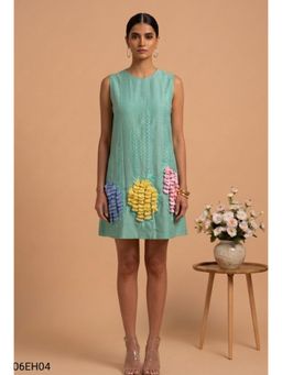 THETAA - Green Aveline Women Embroidered Chanderi Cotton Dress