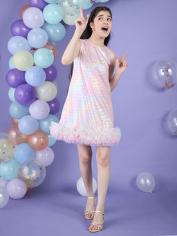 Cherry & Jerry - Girl A-Line Pink Holographic Mini Dress