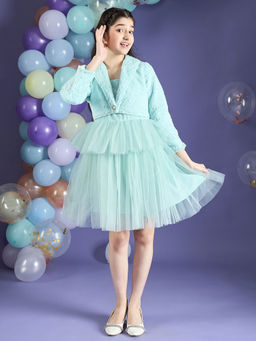 Cherry & Jerry - Girl Fit and Flare Blue Glitter Knee Length Dress