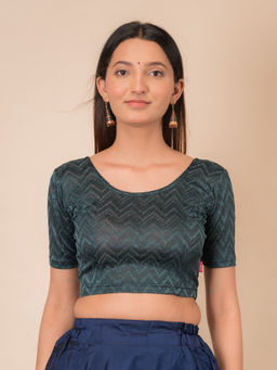 BINDIGASM'S ADVI - Nandini Zig Zag Melange Stretchable Slip On Stitched Blouse - Green