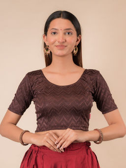 BINDIGASM'S ADVI - Nandini Zig Zag Melange Stretchable Slip On Stitched Blouse - Brown