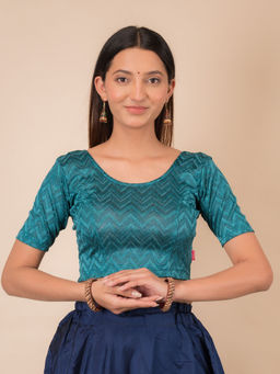 BINDIGASM'S ADVI - Nandini Zig Zag Melange Stretchable Slip On Stitched Blouse - Green