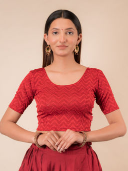BINDIGASM'S ADVI - Nandini Zig Zag Melange Stretchable Slip On Stitched Blouse - Red