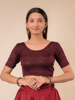 BINDIGASM'S ADVI - Nandini Zig Zag Melange Stretchable Slip On Stitched Blouse - Wine
