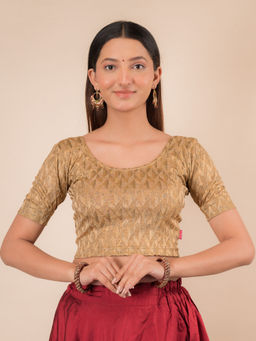 BINDIGASM'S ADVI - Abha Gold Print Stretchable Slip On Stitched Blouse - Beige