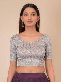 BINDIGASM'S ADVI - Abha Gold Print Stretchable Slip On Stitched Blouse - Grey