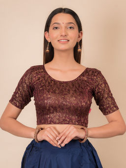 BINDIGASM'S ADVI - Abha Gold Print Stretchable Slip On Stitched Blouse - Wine