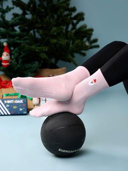 Mint & Oak - Christmas Varsity Santa Pilates Socks (Pink)