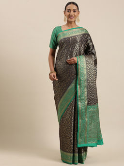 Banarasi Silk Works - Women Black Cotton Saree with Unstitched Blouse