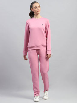 Rock.it - House Of Monte Carlo Women's Pink Solid Round Neck Full Sleeve Track Suit